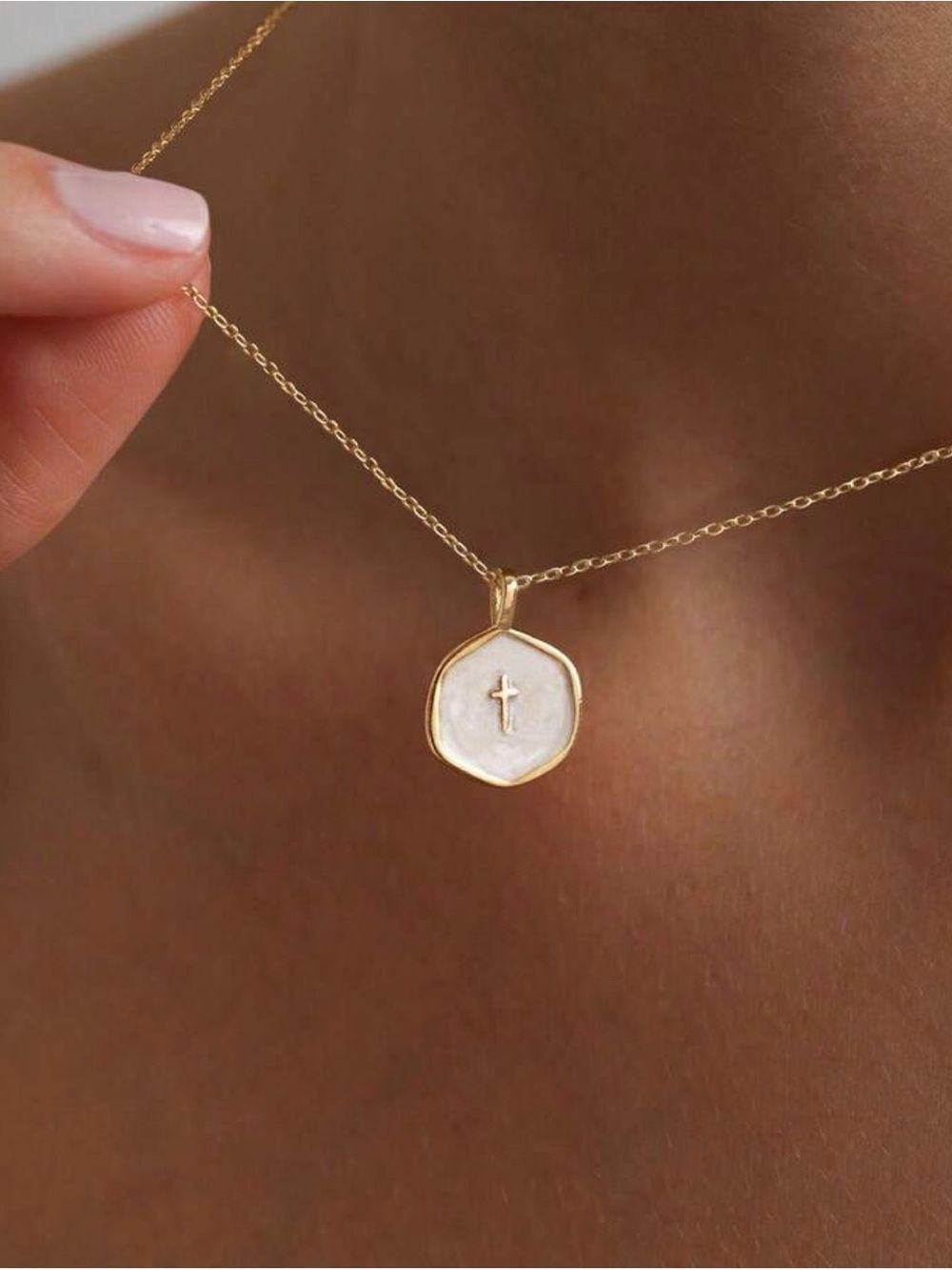 Gold round cross Pendant Necklace A2111